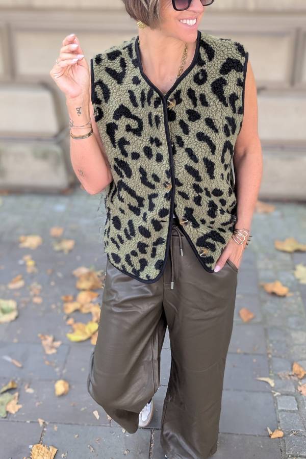 Stilla | Leopardmønster Frontåbning Casual Efterårs- og Vintervest Jakke