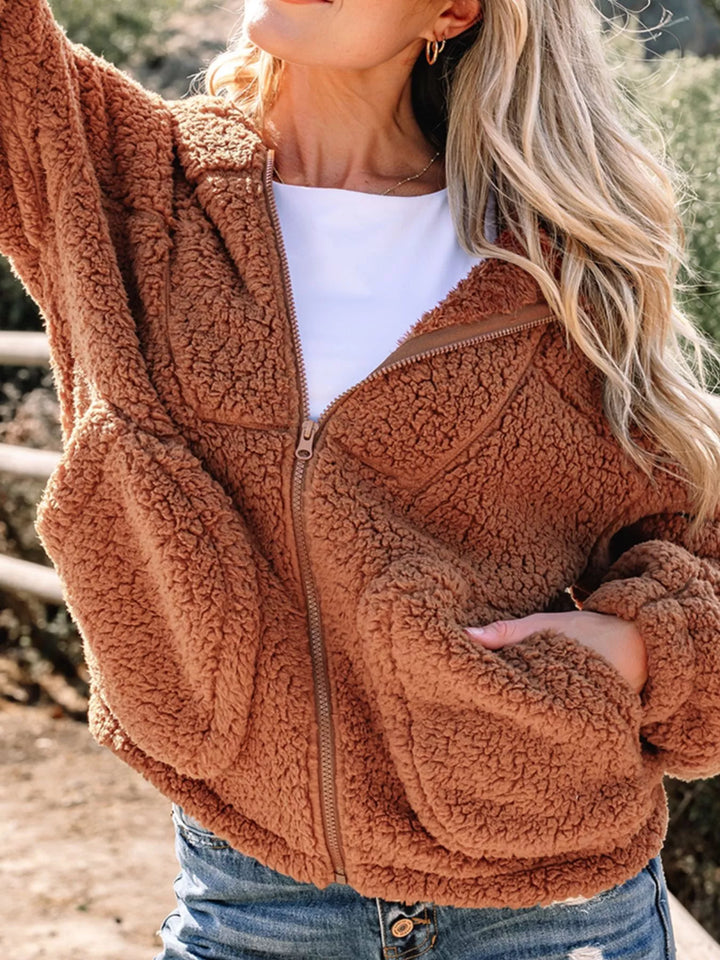 Stilla | Dame Relaxed Fit Zip Up Teddyjakke