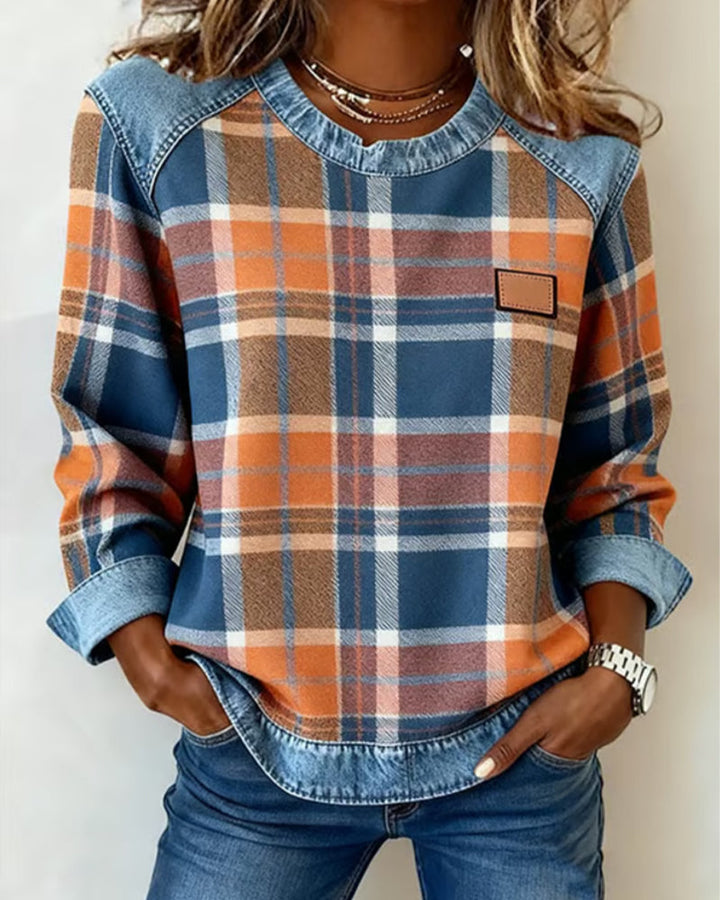 Stilla | Sweatshirt med ternet patchwork
