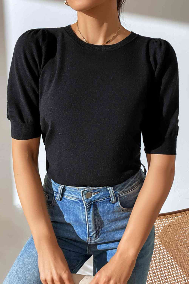 Stilla | Neck Puff Sleeve Strik Top