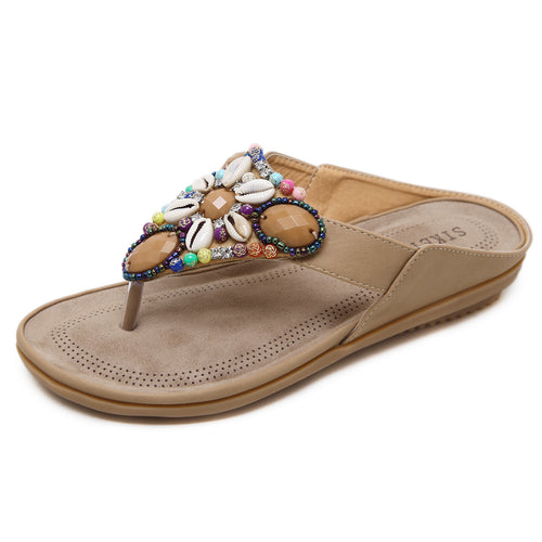 Dame Flip-Flops med elegant perleapplikation Stilla