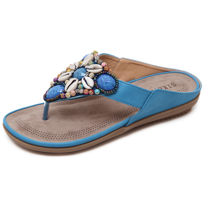 Dame Flip-Flops med elegant perleapplikation Stilla