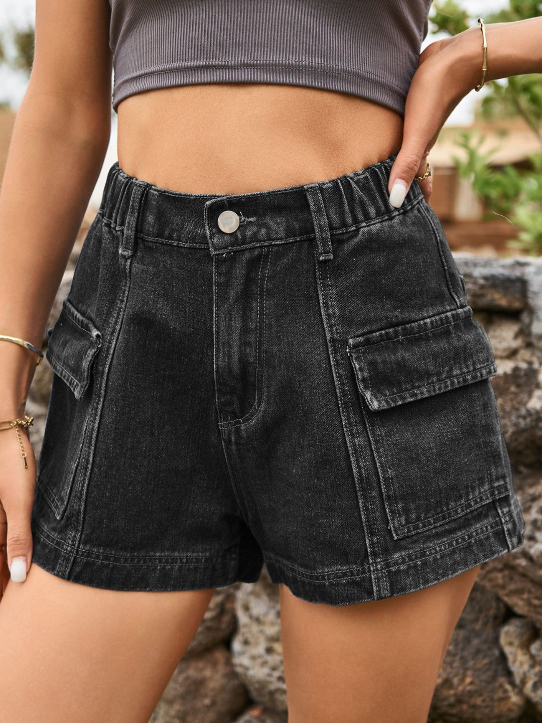 Stilla | Talje Denim Shorts med Lommer