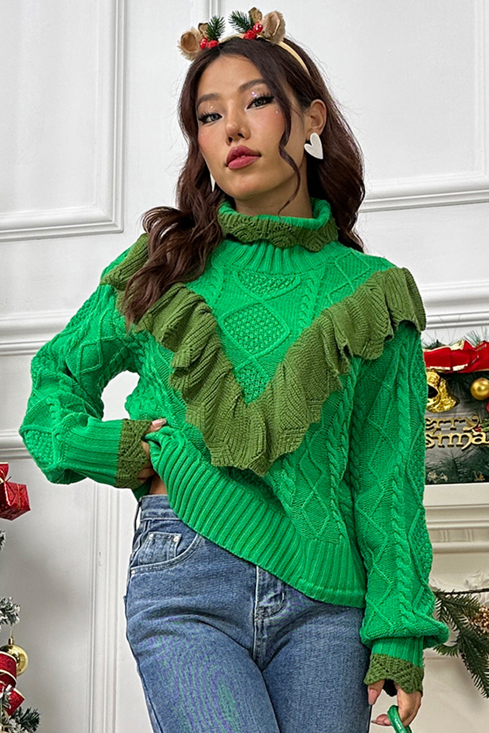 Stilla | Strik Raffineret Mock Hals Lantern Ærme Sweater
