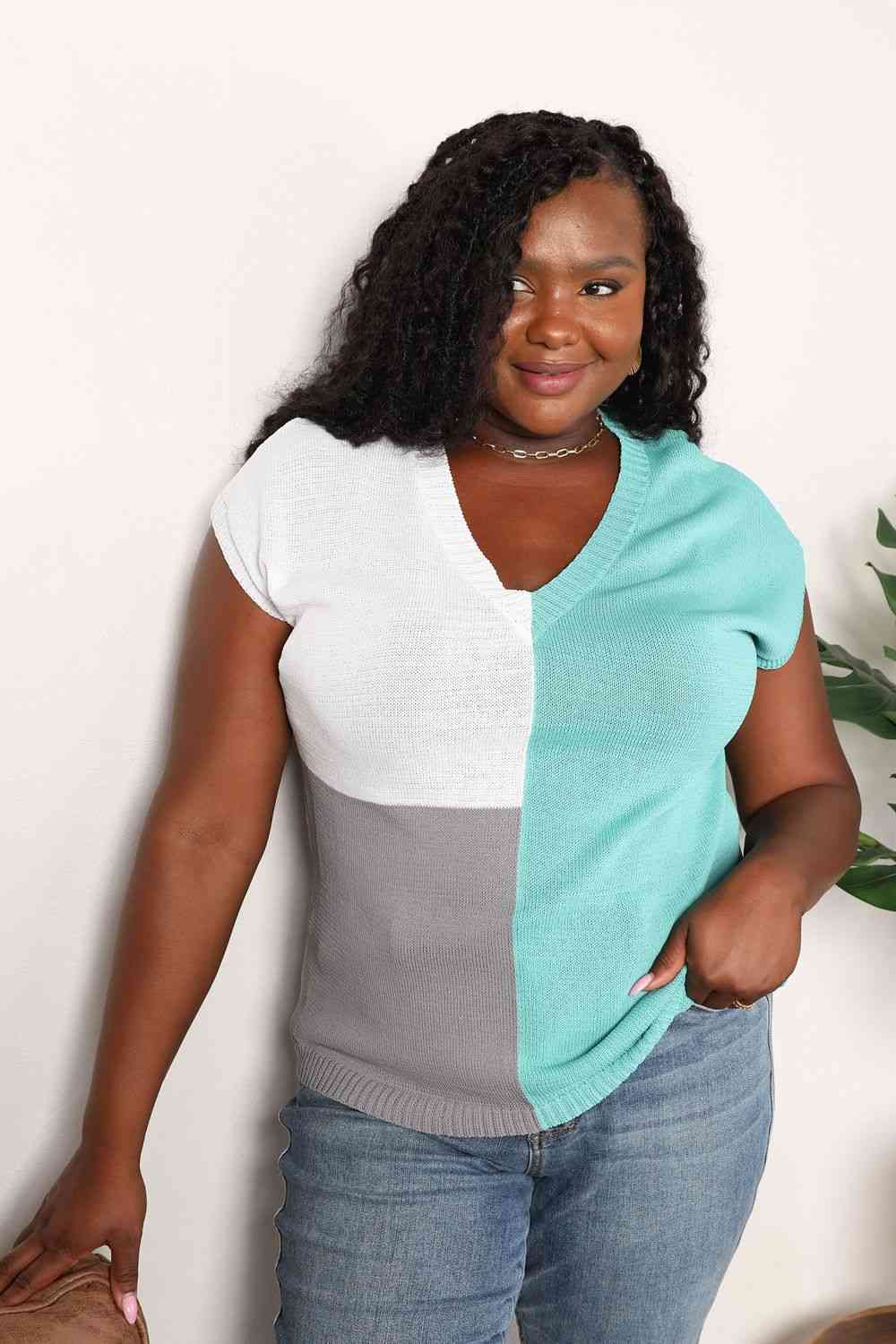Stilla | Tag Farve Blok V-hals Strik Top