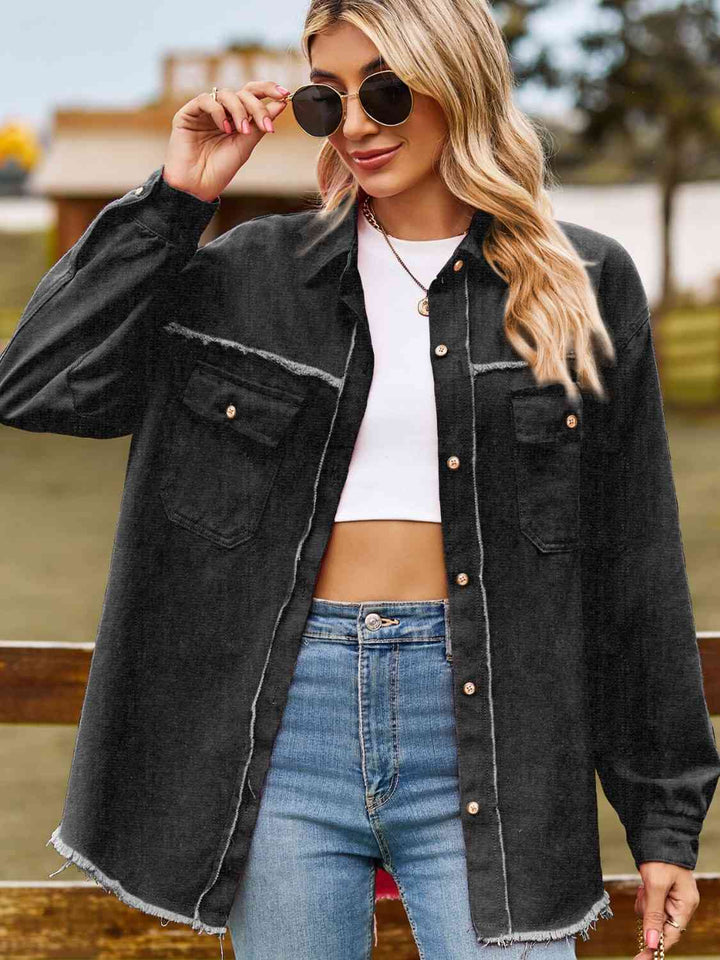 Stilla | Op Krave Hals Raw Hem Denim Top