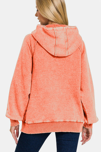 Stilla | Hættebluse Med Kængurulomme Af Acid Vasket Fleece