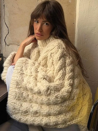 Stilla | Grovstrikket oversized sweater med høj krave