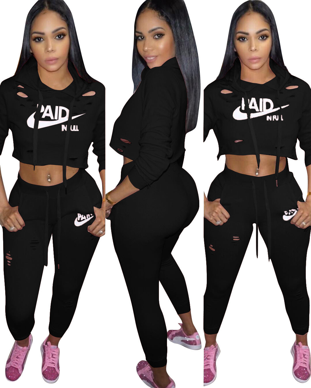 Dame Sporty Crop-Top og Slim-Fit Joggingbukser Sæt Stilla
