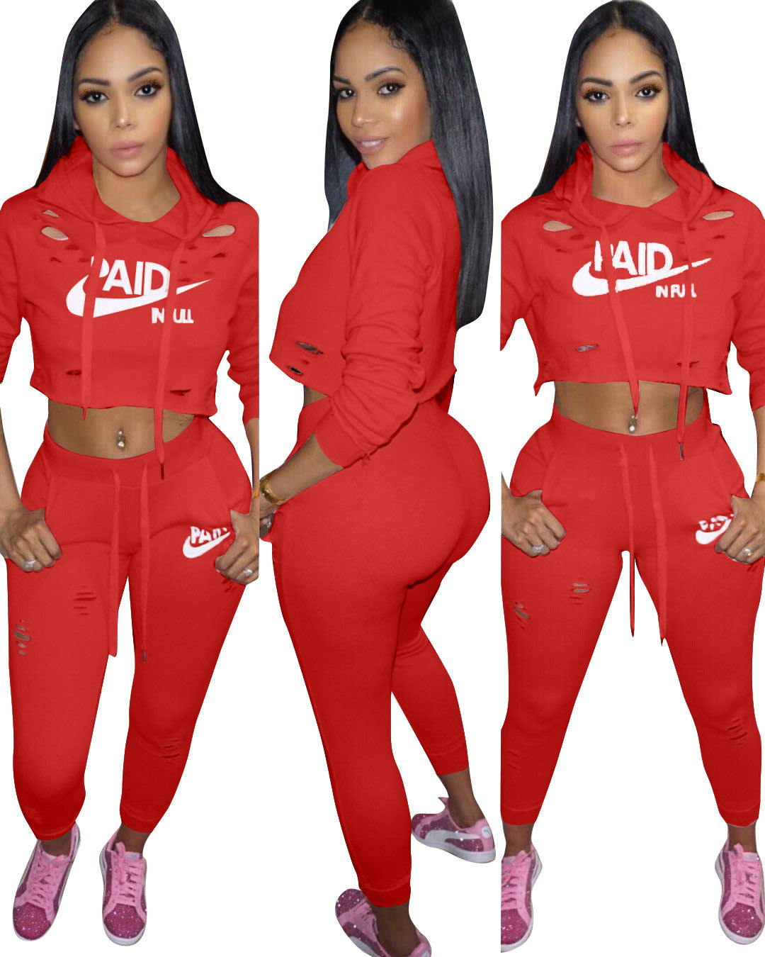 Dame Sporty Crop-Top og Slim-Fit Joggingbukser Sæt Stilla