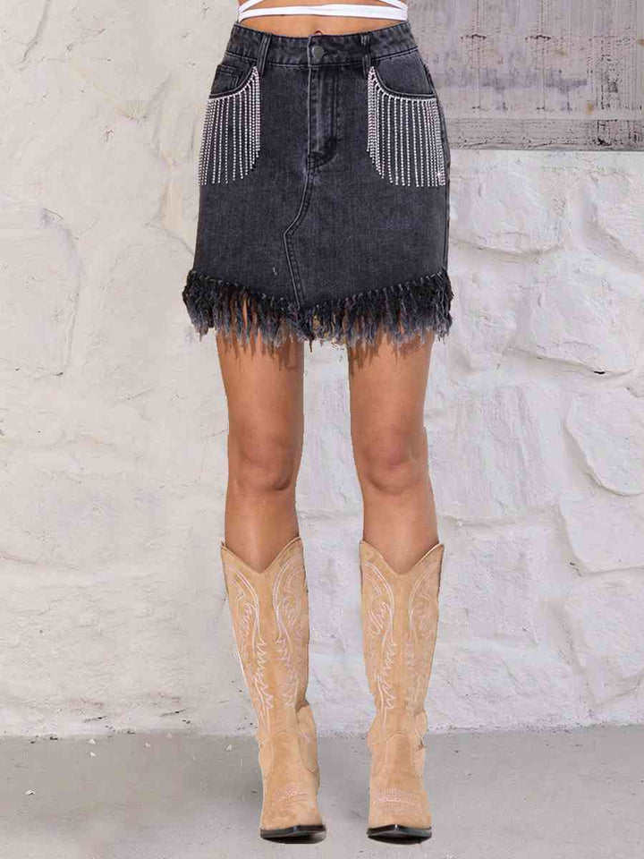 Stilla | Frynse Denim Nederdel