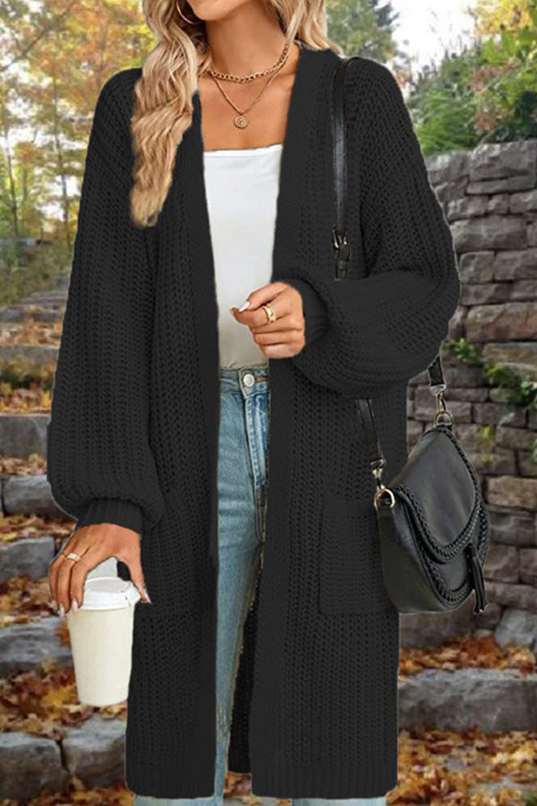 Stilla | Længde Løs Oversized Dobbelt Lomme Cardigan Sweater Jakke