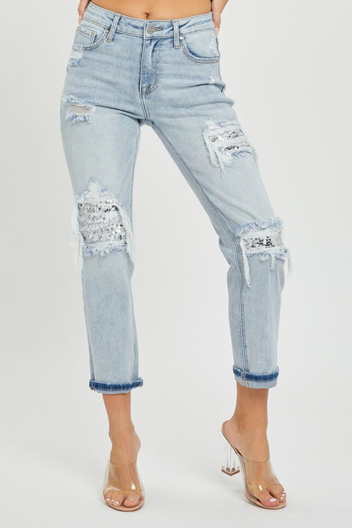 Stilla | Mid-Rise Paillet Patcher Jeans