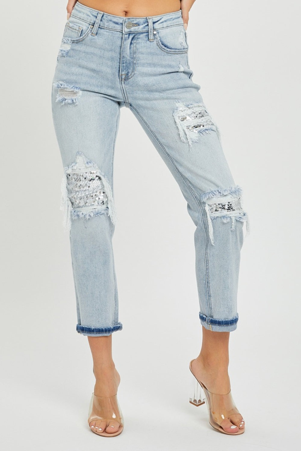 Stilla | Mid-rise Pailletter Patch Jeans