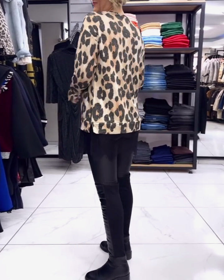 Stilla | Løs V-hals Leopardmønster Spidseindsats