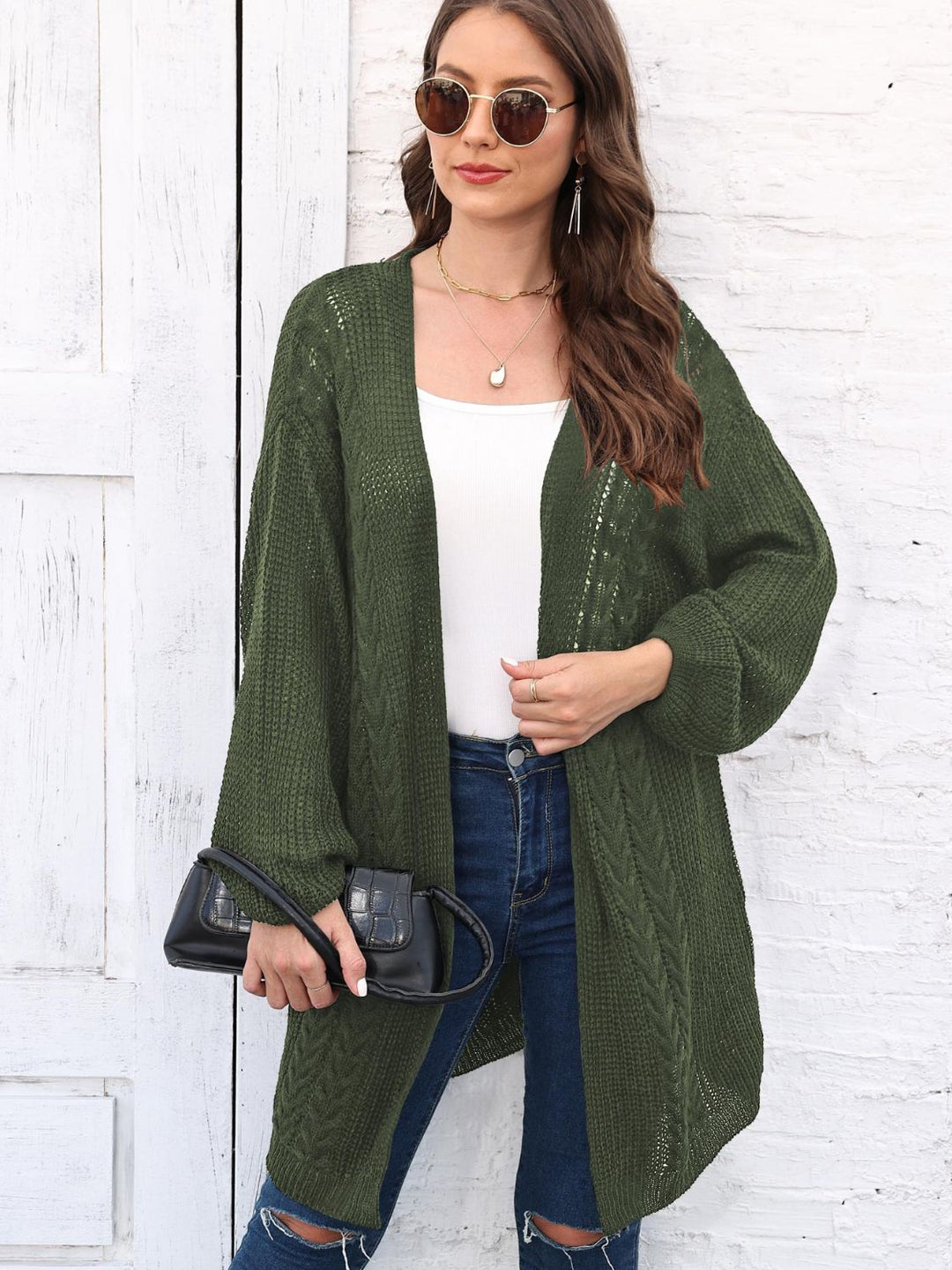 Stilla | Strik Åben Front Langærmet Cardigan