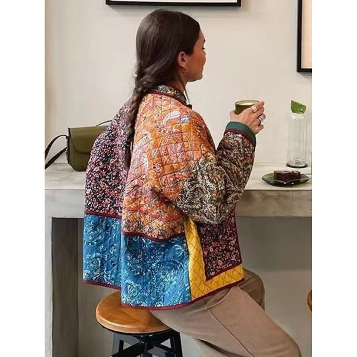Stilla | Halvforet Retro Blomsterprint Frakke Med Lommer Til Damer