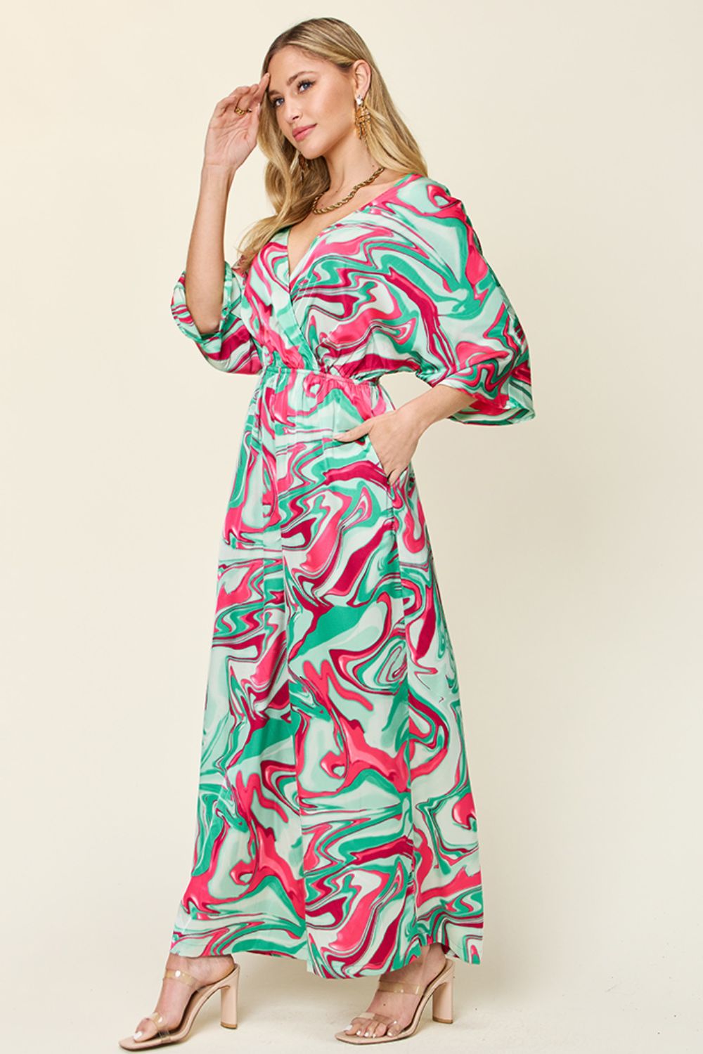 Stilla | Tag Ful Størrelse Halv Ærme Bred Ben Jumpsuit
