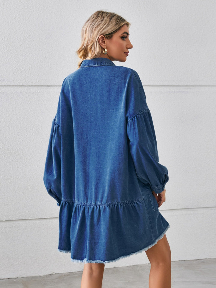 Stilla | Up Pocketed Raw Hem Denim Kjole