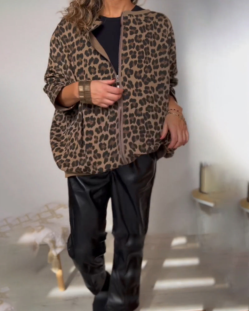 Stilla | Løs sweatshirt med leopardmønster