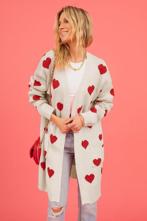 Stilla | Grafisk Åben Front Cardigan Med Lommer