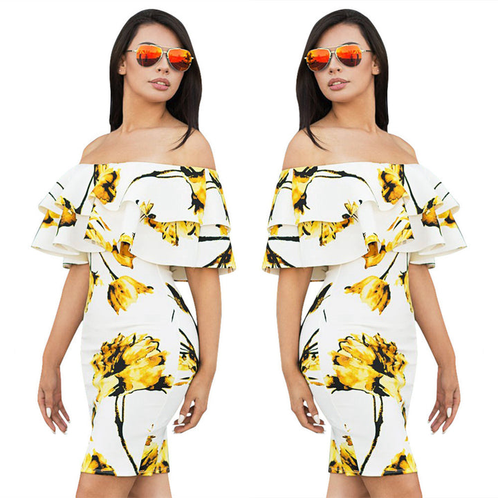 Dame Off-Shoulder Minikjole med voluminøs flæsekant Stilla