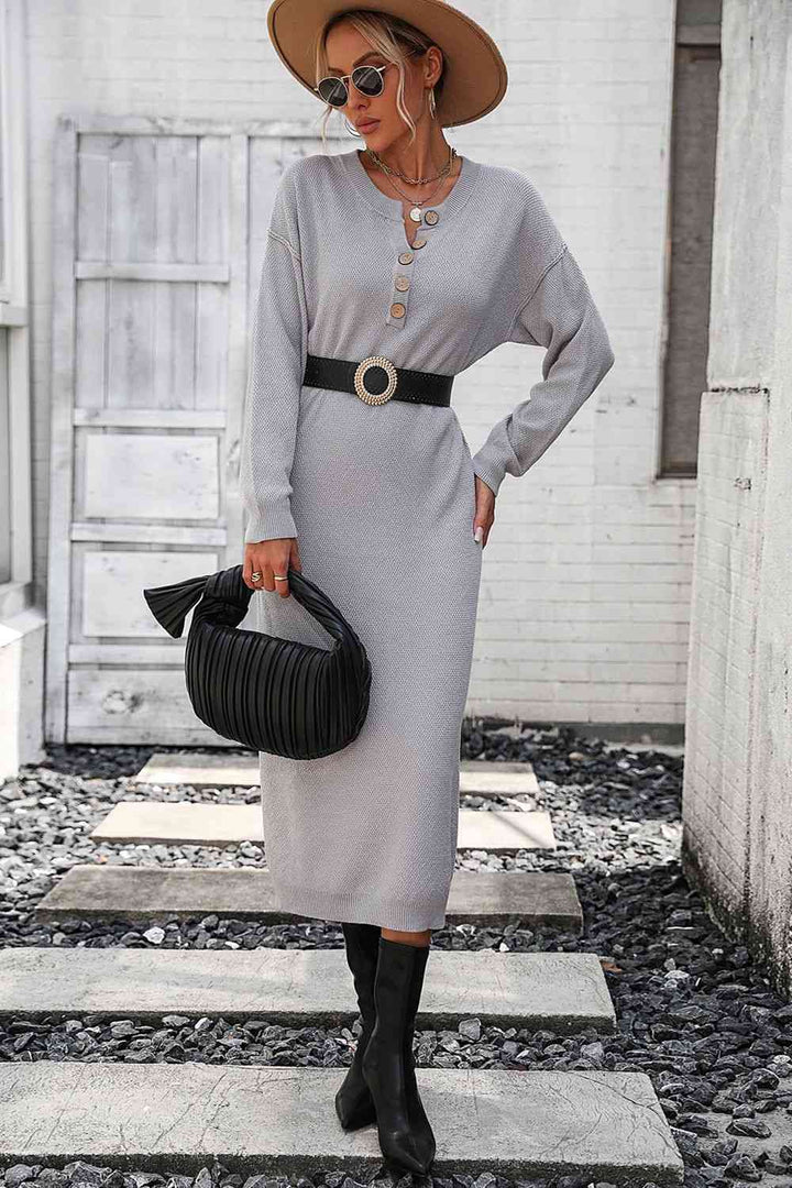 Stilla | Nakke Dropped Shoulder Knap-ned Midi Kjole