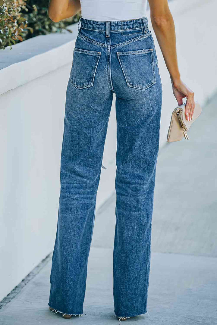 Stilla | Rise Distressed Raw Hem Jeans