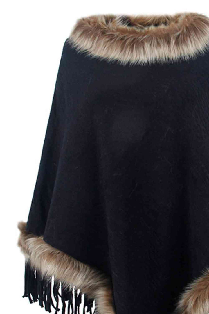 Stilla | Pelskantet Frynset Poncho