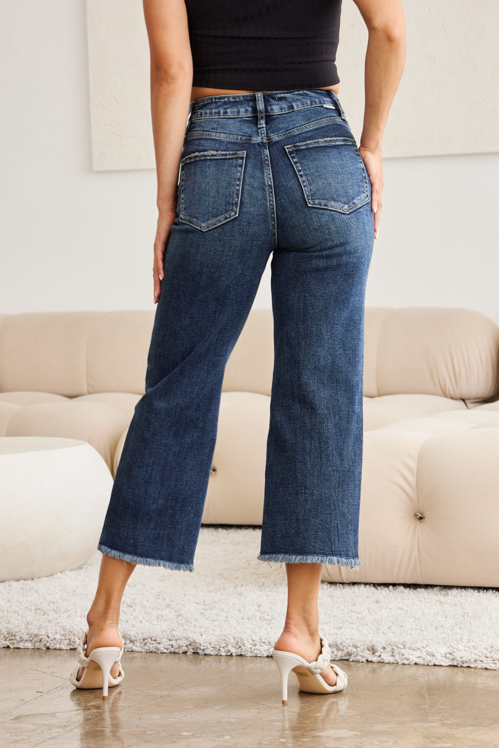 Stilla | Full Size Tummy Control High Waist Raw Hem Jeans