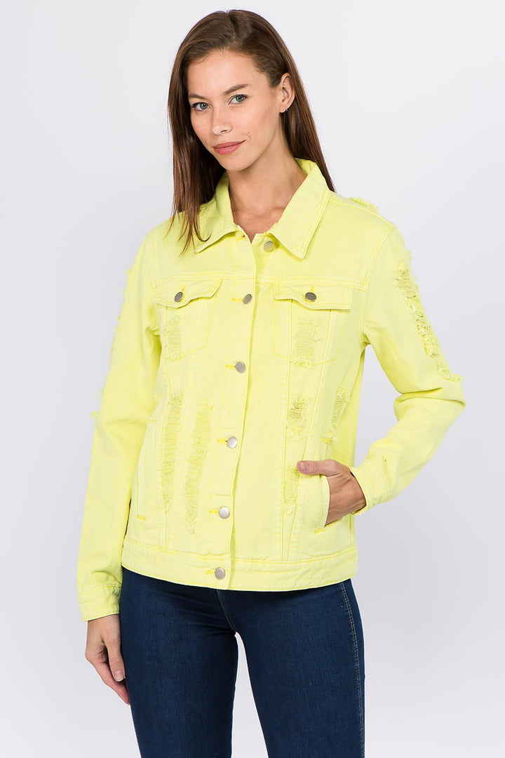 Stilla | Bazi Distressed Back Button Down Denim Jacket