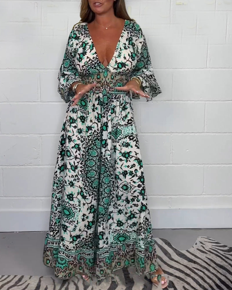 Stilla | Jumpsuit med Print og Dyb V-Udskæring