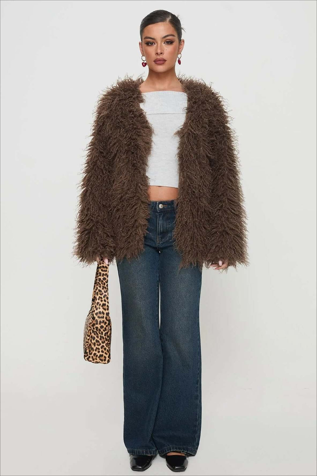 Stilla | Fluffy Brown Faux Fur Oversized Jakke