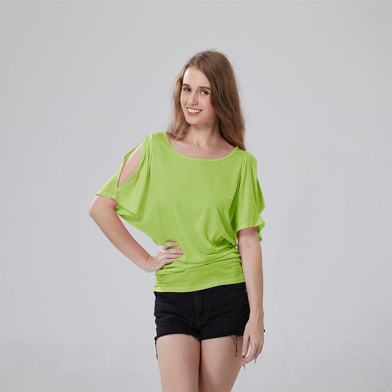 Dame afslappet oversized T-shirt med raffinerede flæsedetaljer Skovae
