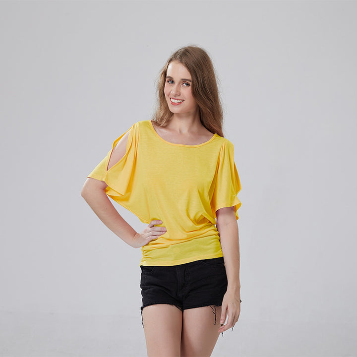 Dame afslappet oversized T-shirt med raffinerede flæsedetaljer Skovae