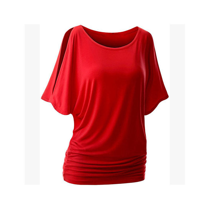 Dame afslappet oversized T-shirt med raffinerede flæsedetaljer Skovae