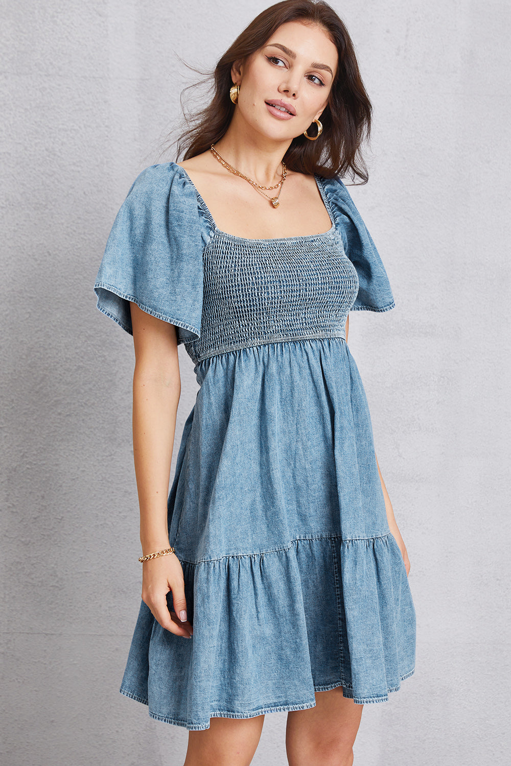 Stilla | Square Neck Mini Denim Dress