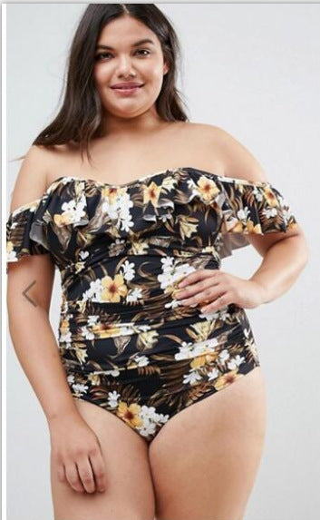 Dame Off-Shoulder Énslags Badebadedragt med Flæse detaljer Skovae