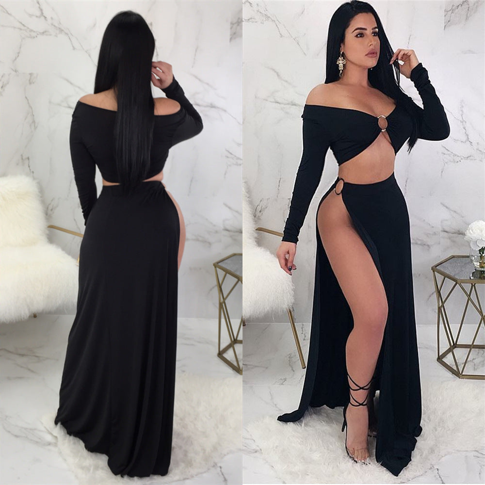 Dame Elegant Cut-Out Maxikjole med asymmetrisk snit og lange ærmer Stilla