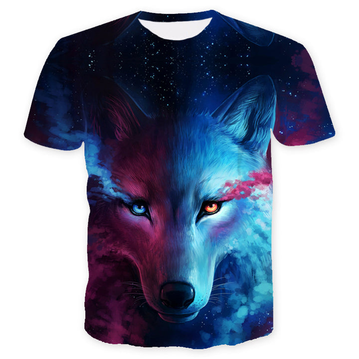 Herre T-shirt med kunstnerisk ulvemotiv og lysende design Stilla