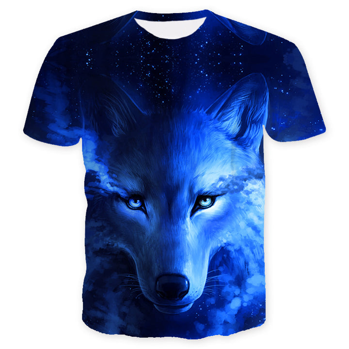 Herre T-shirt med kunstnerisk ulvemotiv og lysende design Stilla