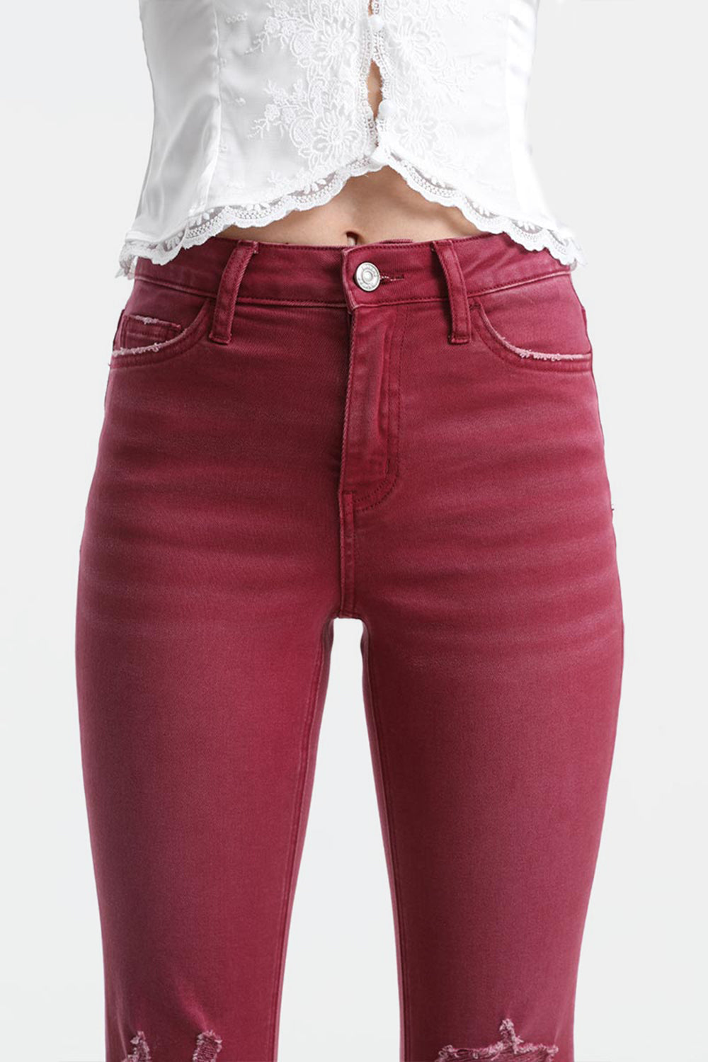 Stilla | Full Size Høj Talje Distressed Raw Hem Flare Jeans