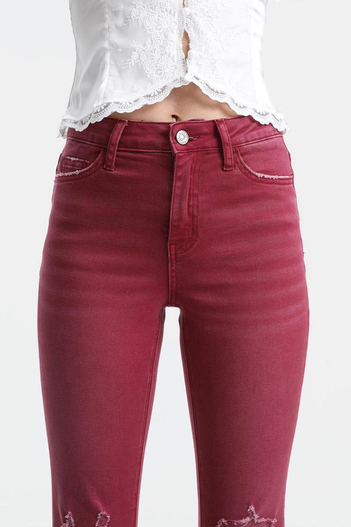 Stilla | Full Size Høj Talje Distressed Raw Hem Flare Jeans