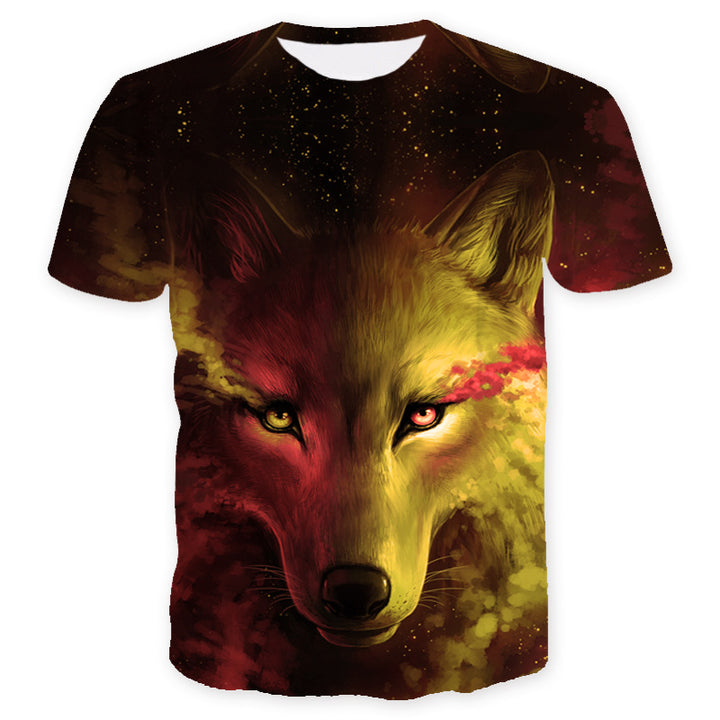 Herre T-shirt med kunstnerisk ulvemotiv og lysende design Stilla