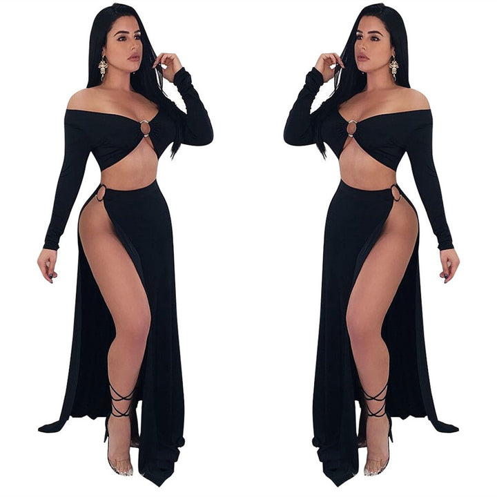 Dame Elegant Cut-Out Maxikjole med asymmetrisk snit og lange ærmer Stilla