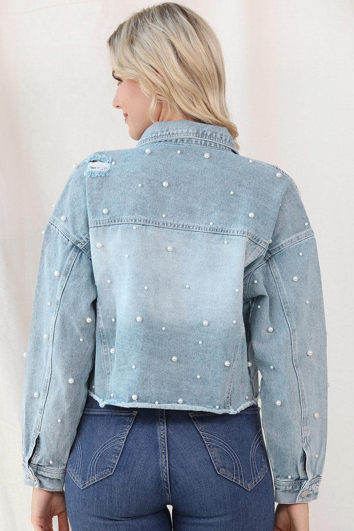 Stilla | Perle Trim Knappeluk Denim Jakke