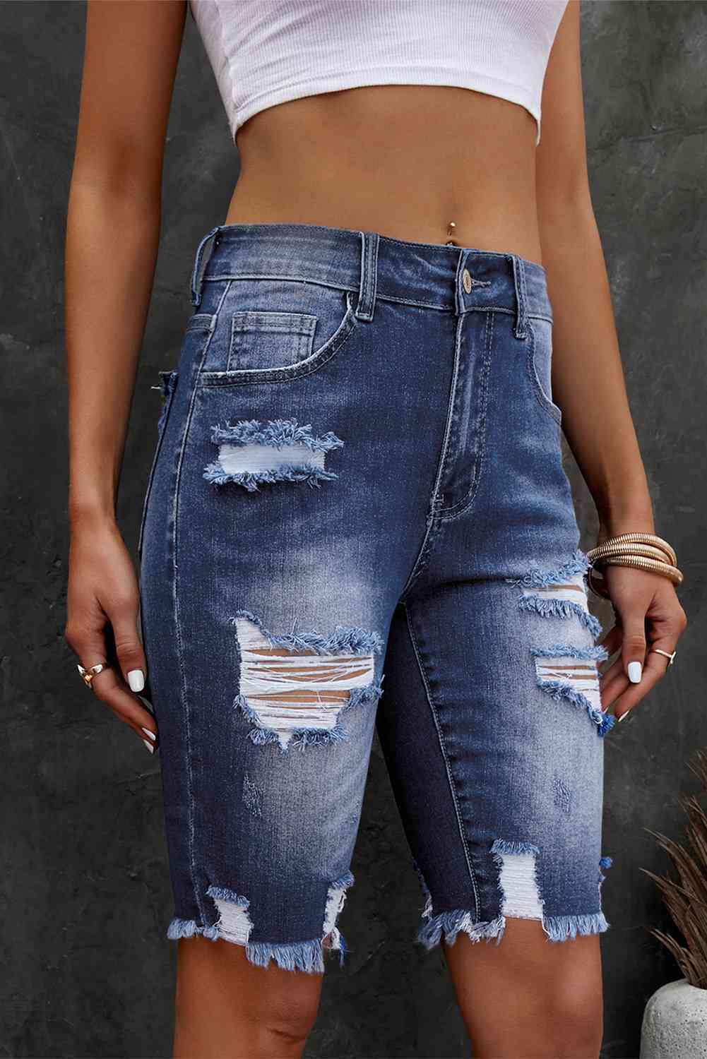 Stilla | Flossede Kant Denim Bermuda Shorts