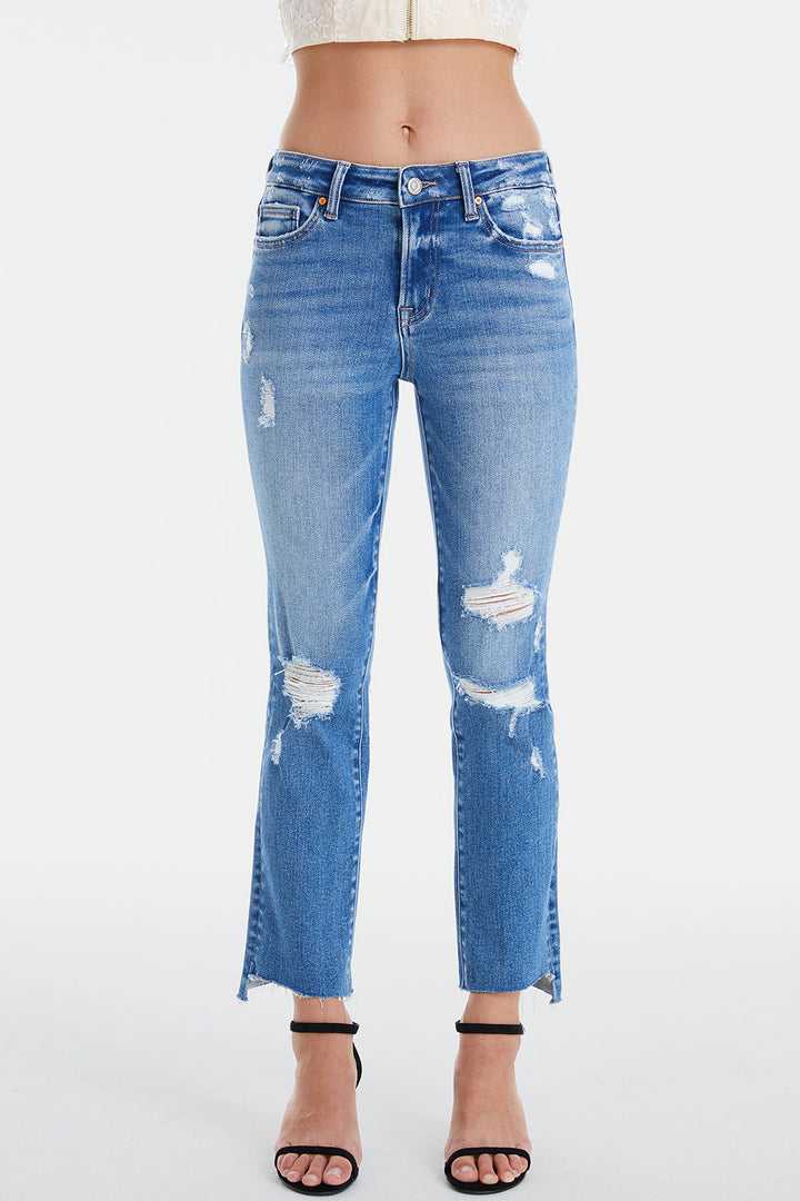 Stilla | Fuldlængde Mellem Talje Distressed Ripped Lige Jeans