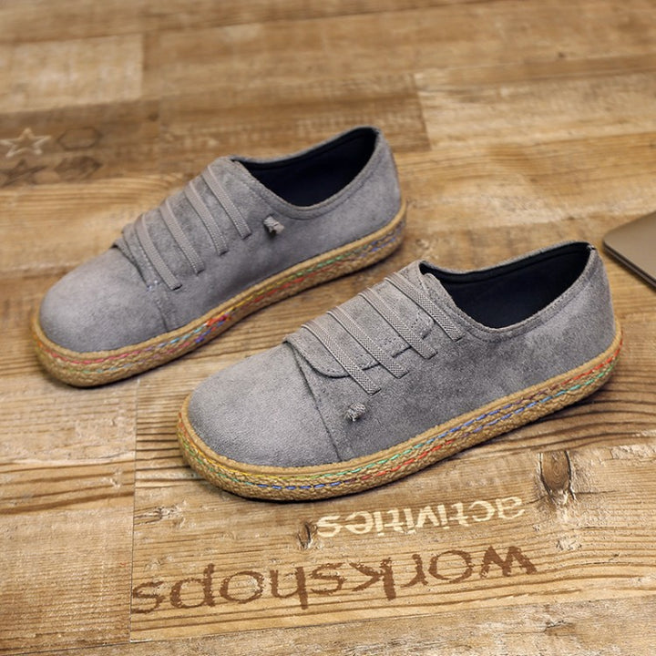 Dame nan lav sneaker espadrille med velourlæder-look, elastiske snørebånd og flettet jute-sål Skovae