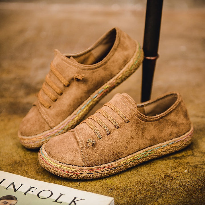 Dame nan lav sneaker espadrille med velourlæder-look, elastiske snørebånd og flettet jute-sål Skovae